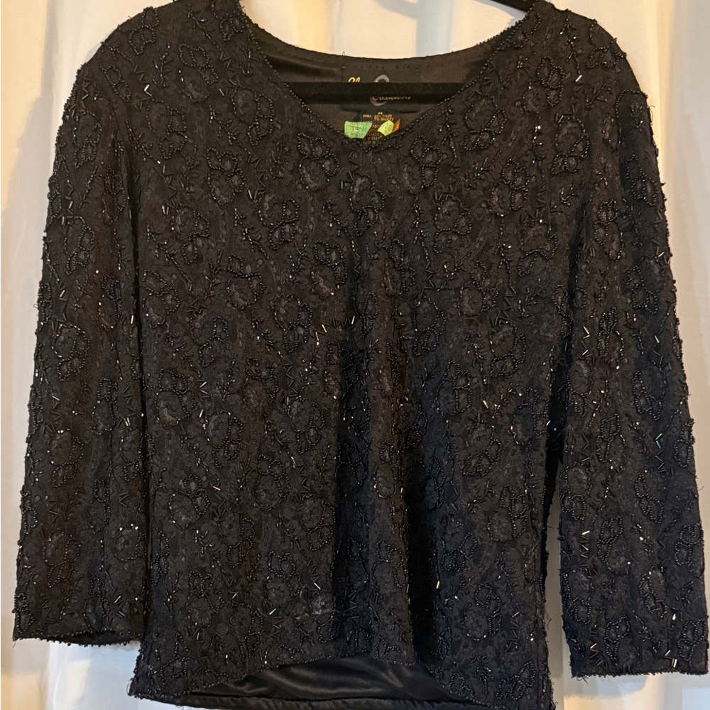 Vintage Beaded Black Top | Classic Creations | 90s Evening Blouse | M - Picture 2 of 12